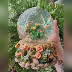 Vintage Floral Bird Snow Globe - Pastel Orange & Blue Flowers